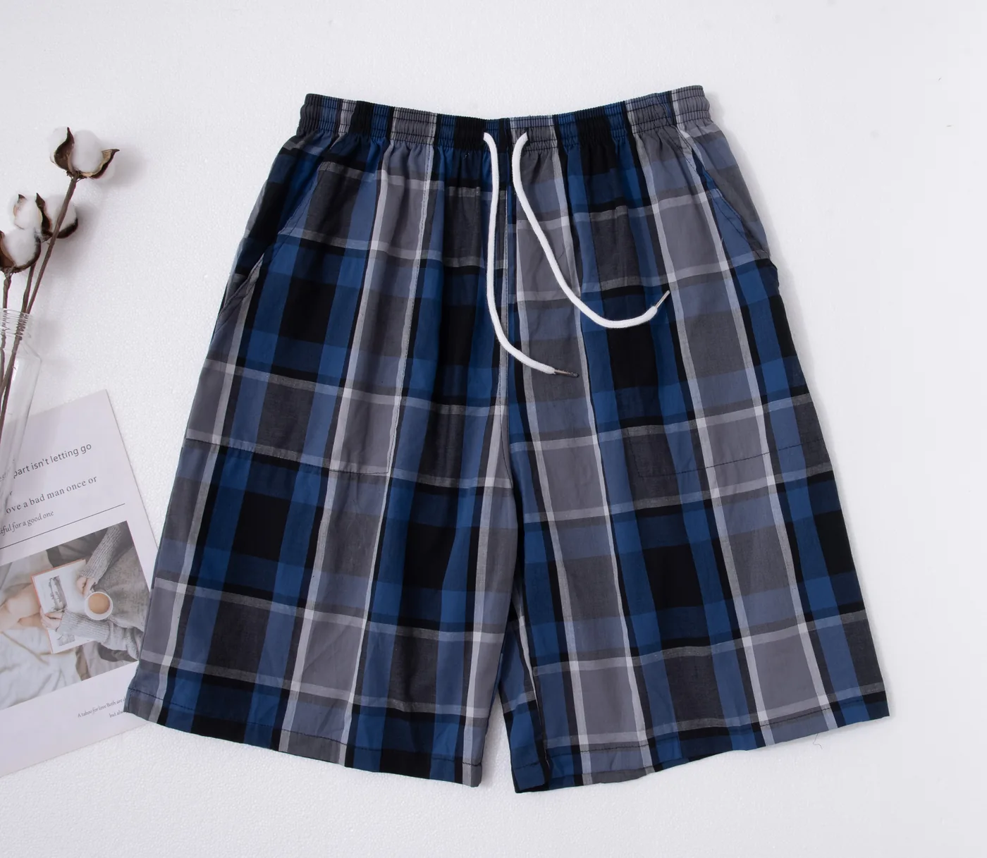 Men's Cotton Woven Plaid Beach Shorts view 4