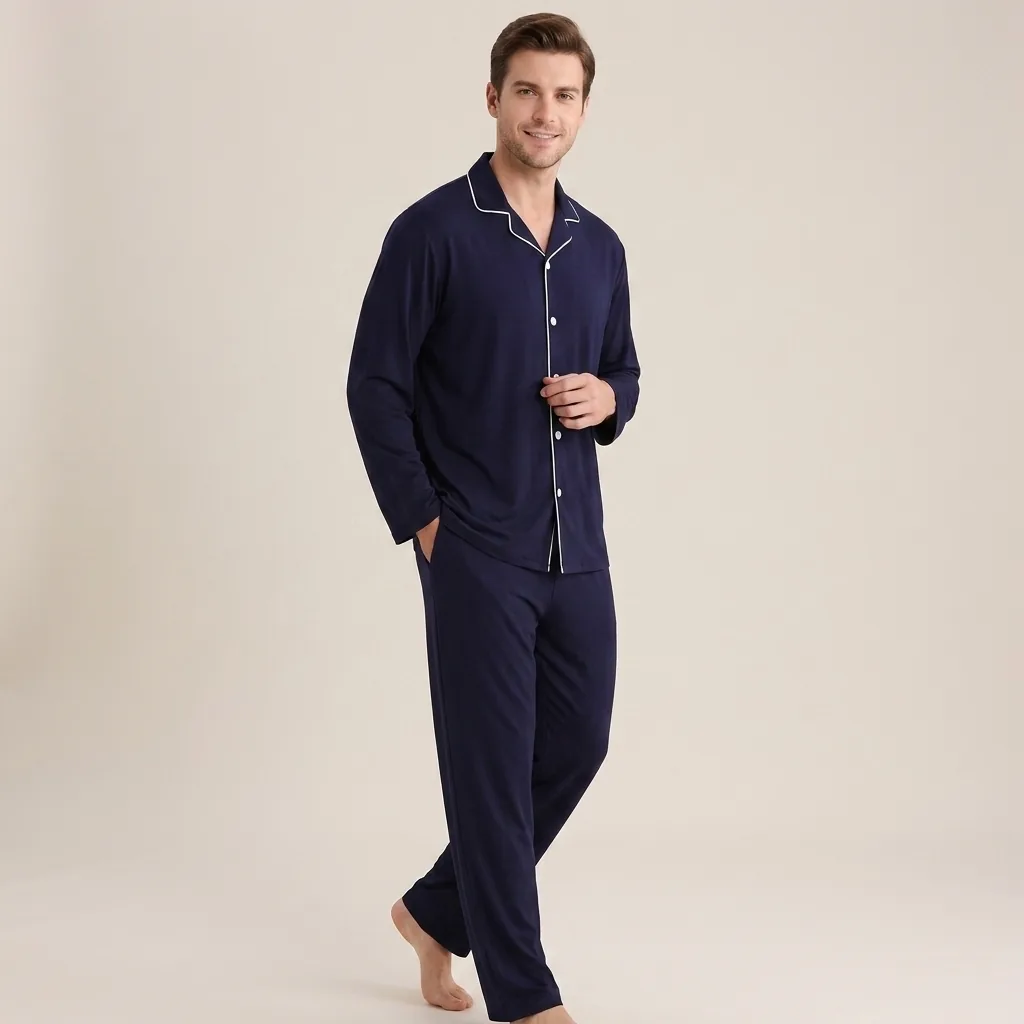 Men's Cotton Spandex Long Sleeve Pajama Set