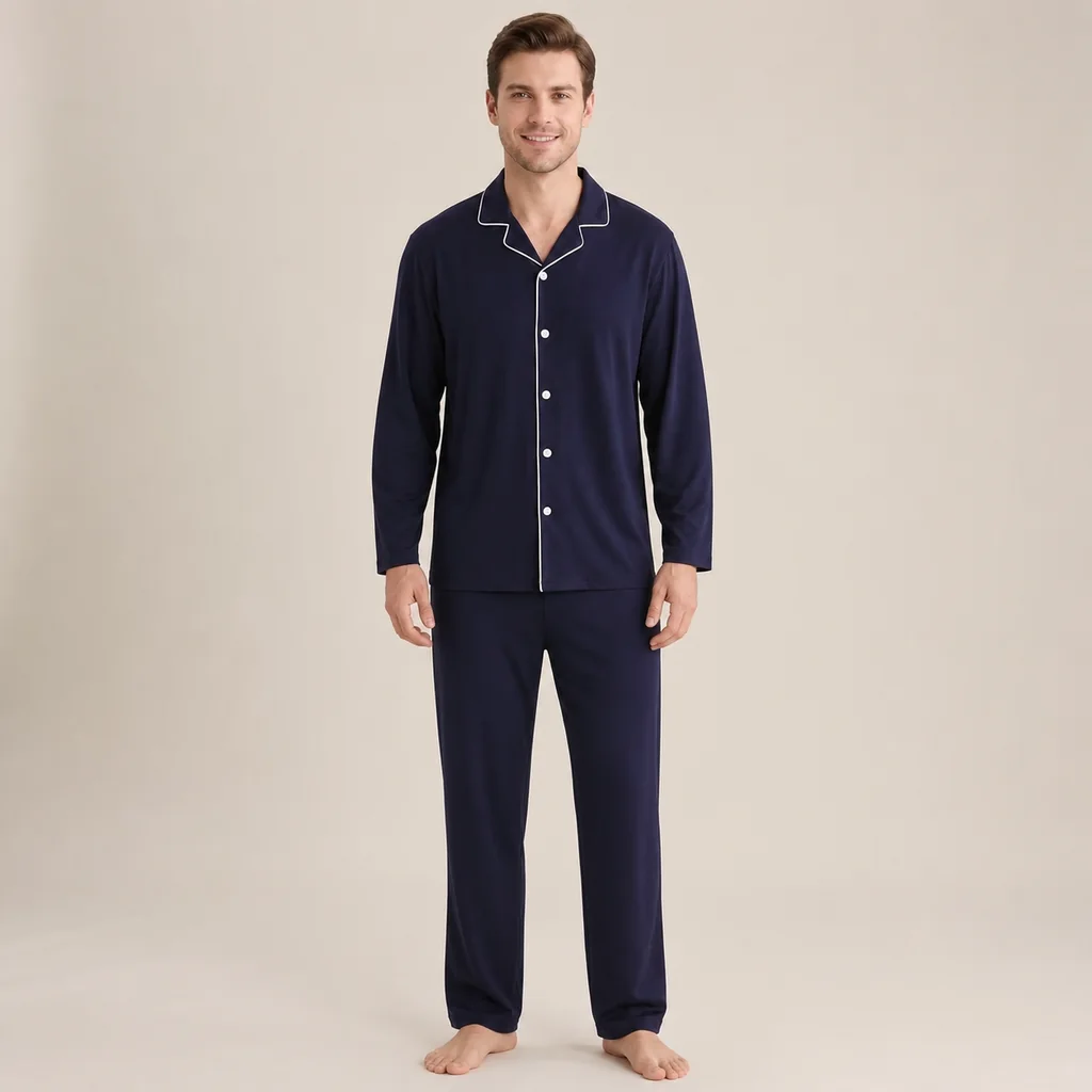 Men's Cotton Spandex Long Sleeve Pajama Set view 2