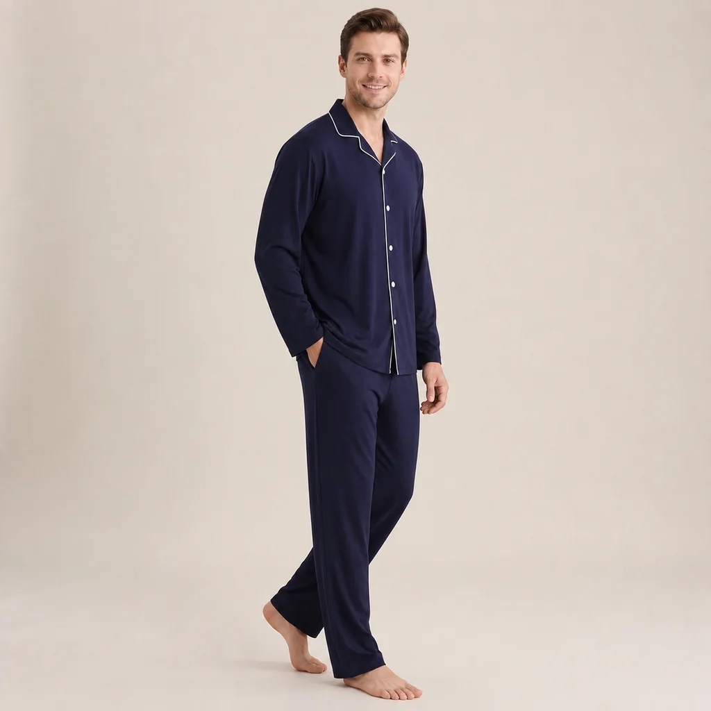 Men's Cotton Spandex Long Sleeve Pajama Set view 3