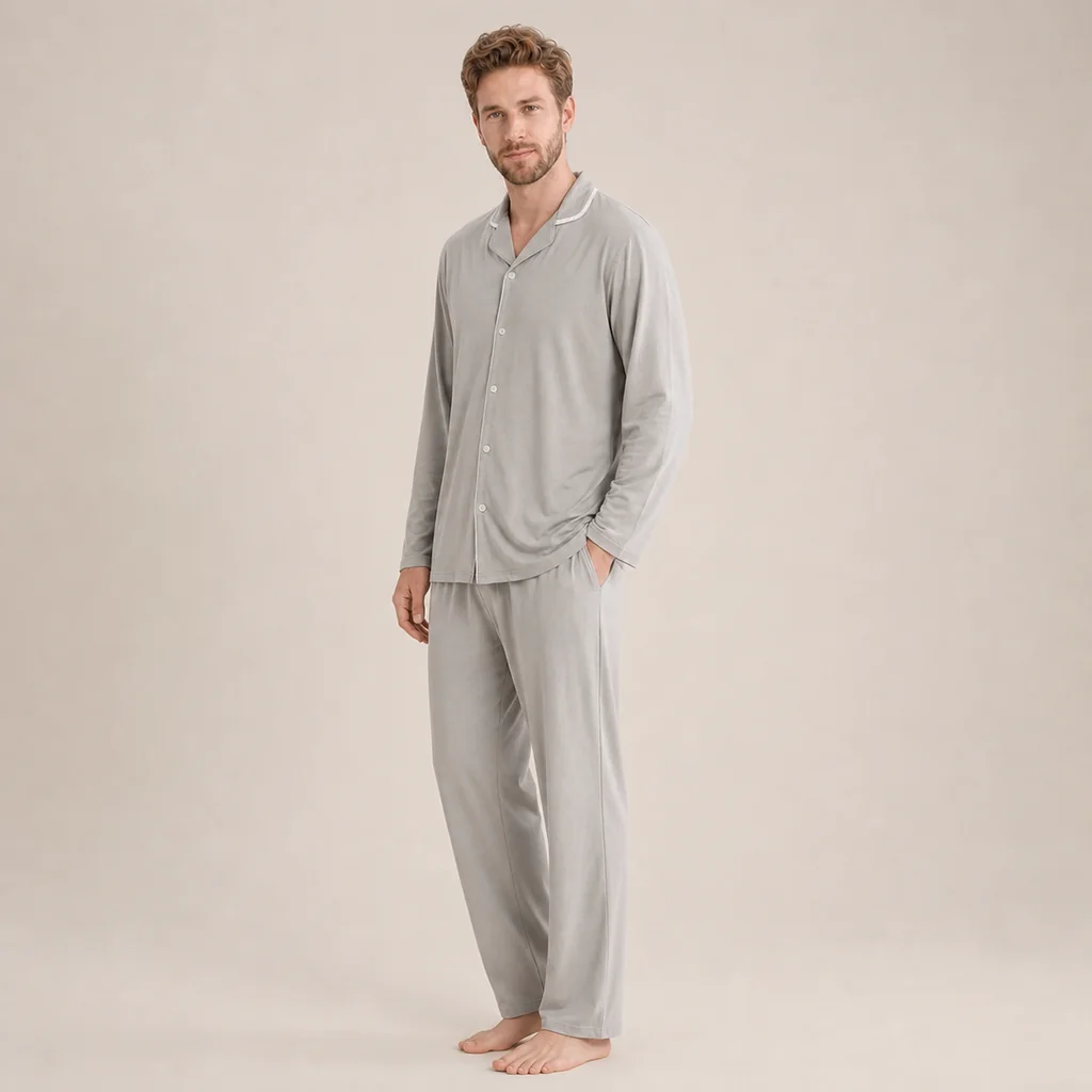Men's Bamboo Viscose Long Sleeve Pajama Set view 3