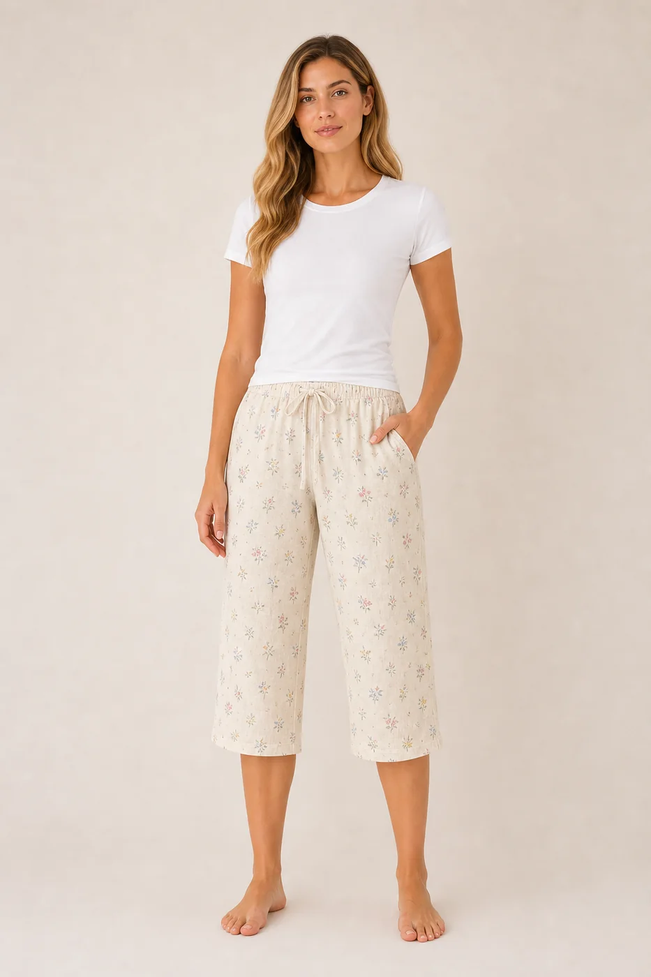 Women's Cotton Rayon Printed Capri Lounge Pants