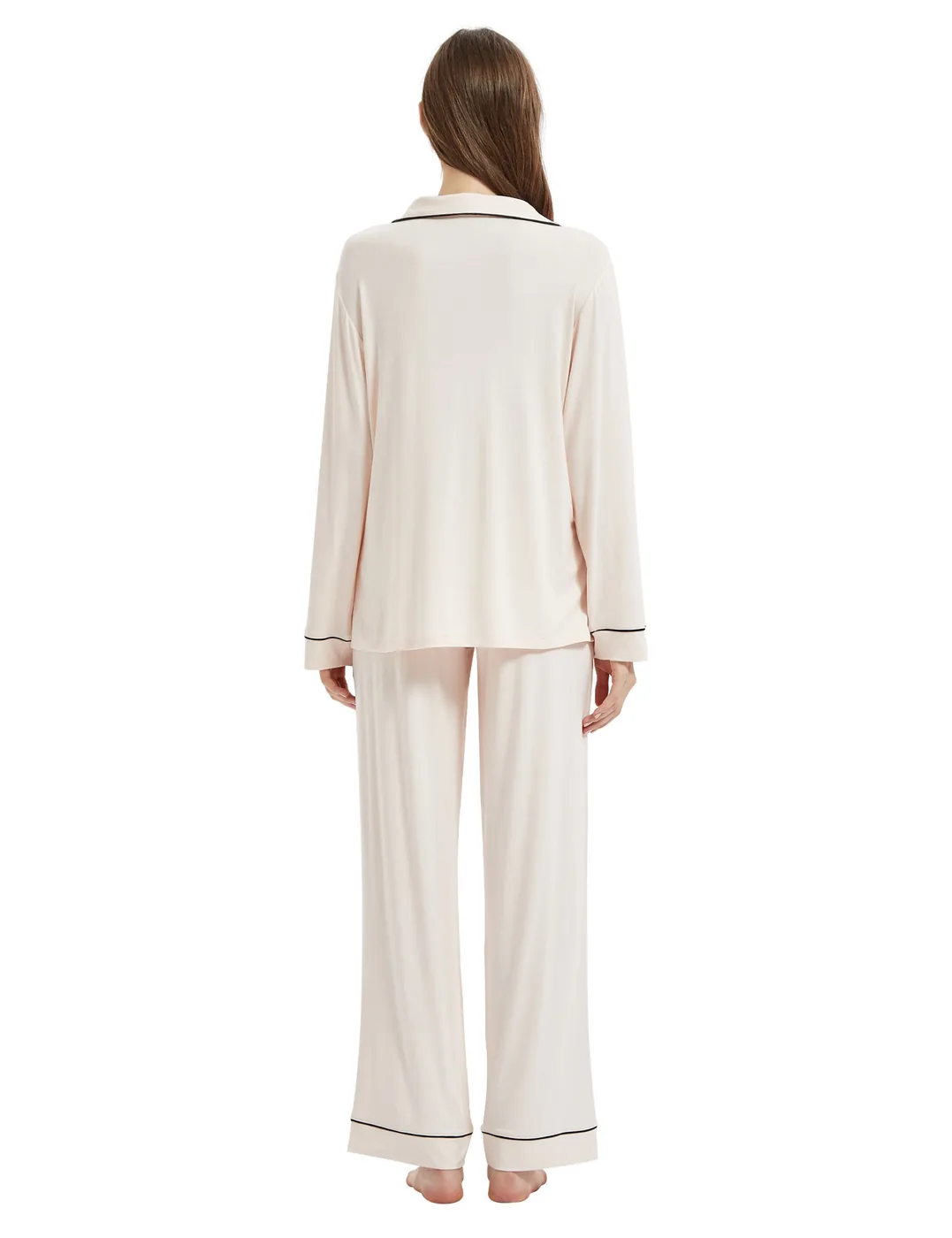Women's Modal Bamboo Viscose Long Sleeve Pajama Set with Piping