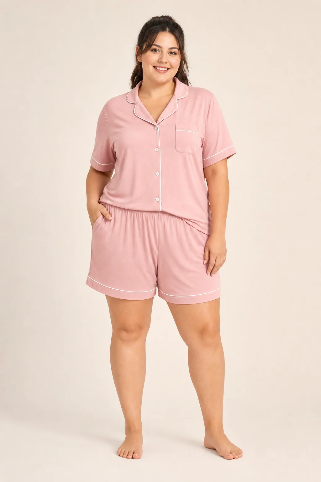 Women's Modal Bamboo Viscose Short Sleeve Plus Size Pajama Set