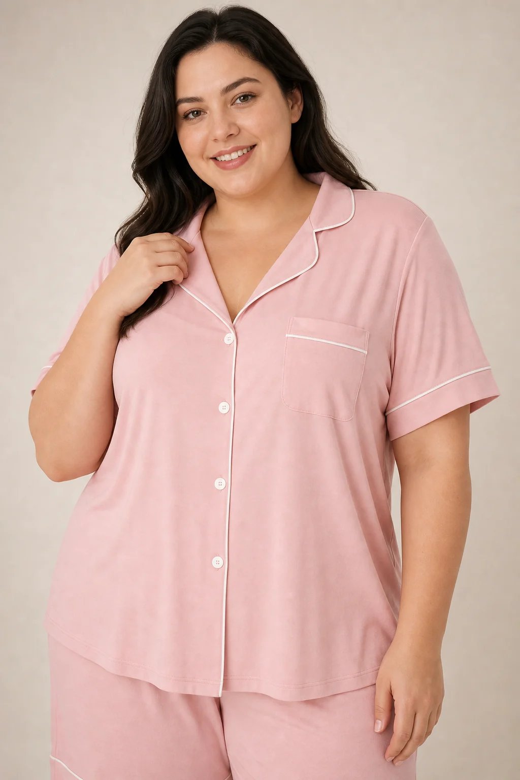 Women's Modal Bamboo Viscose Short Sleeve Plus Size Pajama Set view 4