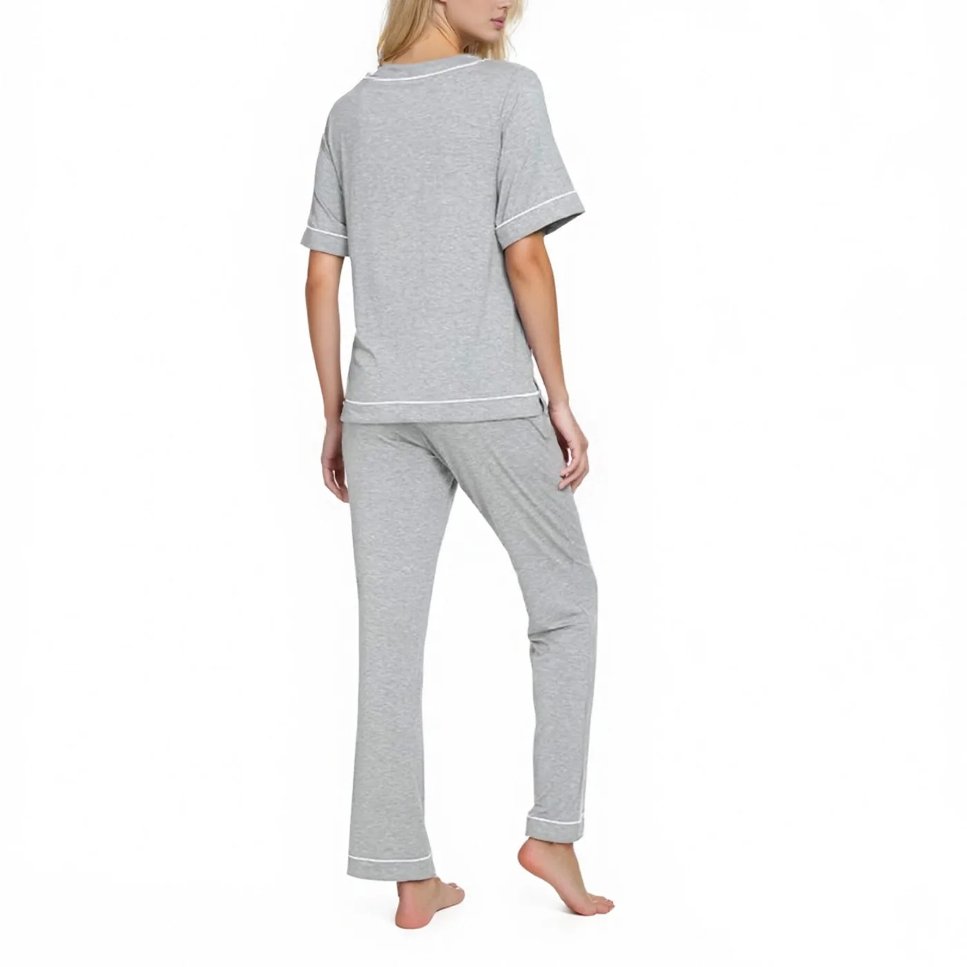 Women's Satin-Style V-Neck Short Sleeve Loungewear Set view 3