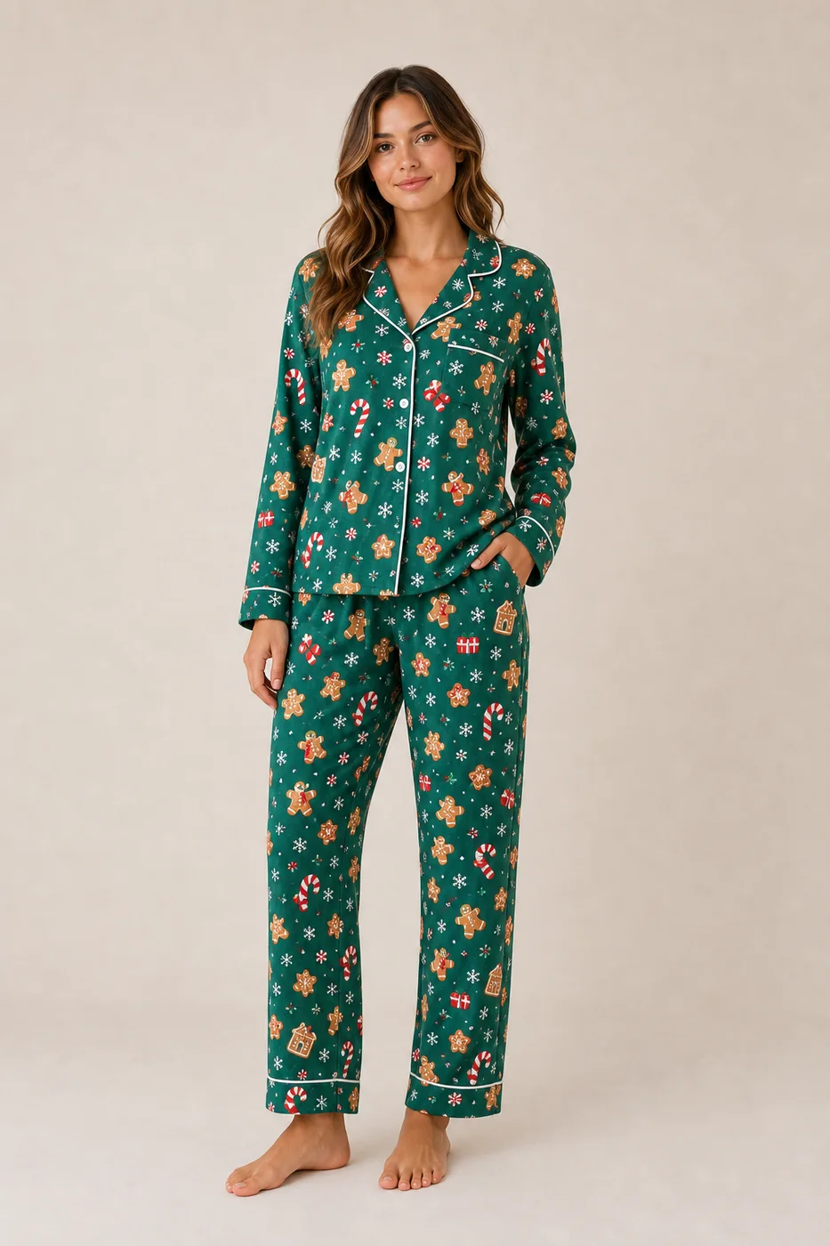 Women's Printed Long Sleeve Holiday Pajama Set
