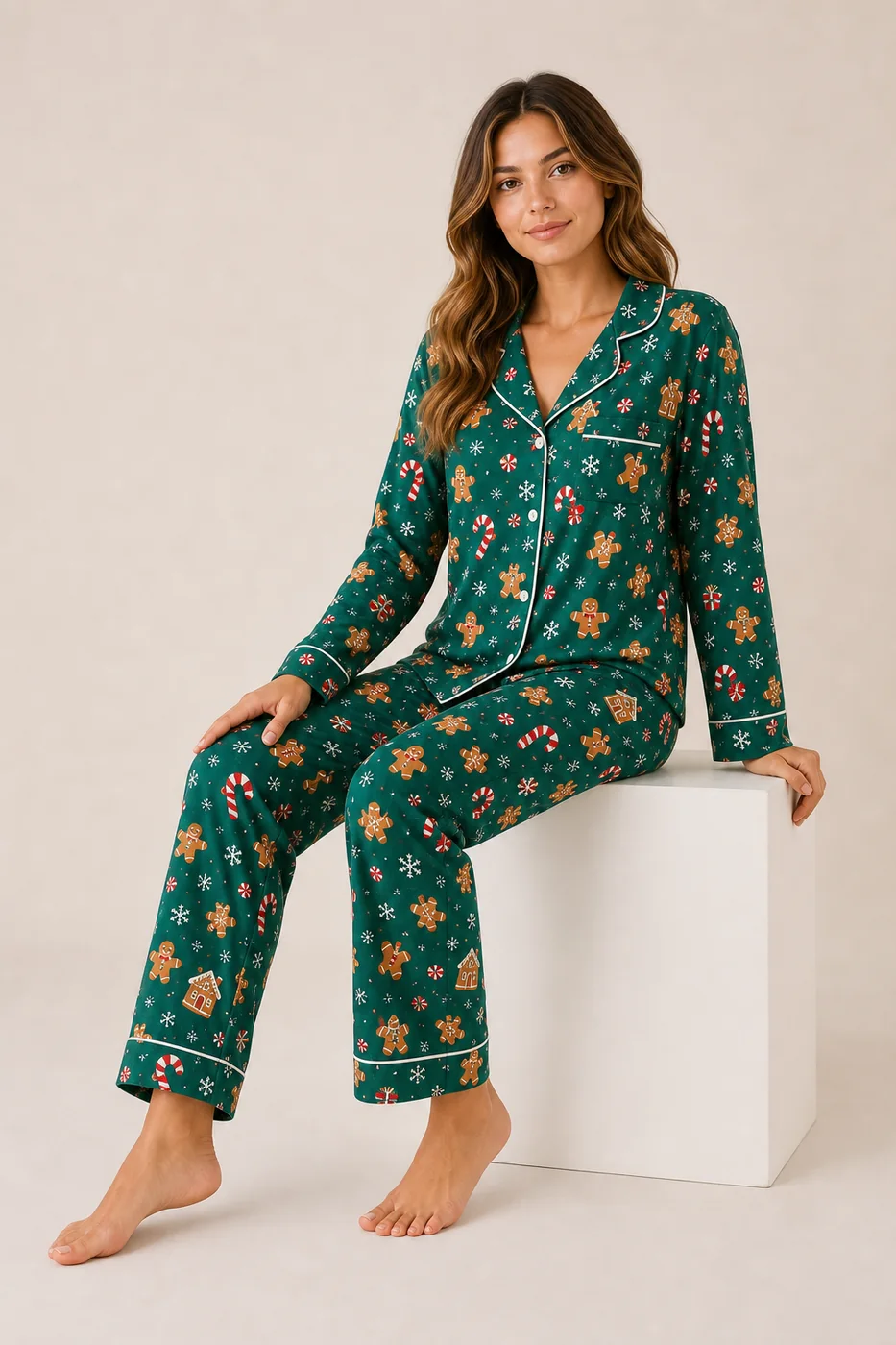 Women's Printed Long Sleeve Holiday Pajama Set view 4
