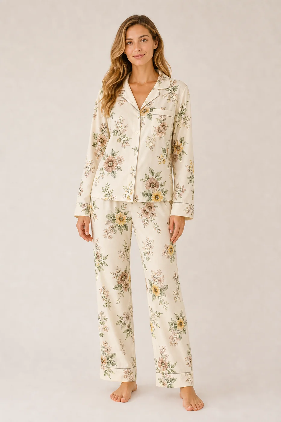 Women's Cotton Rayon Printed Long Sleeve Loungewear Set