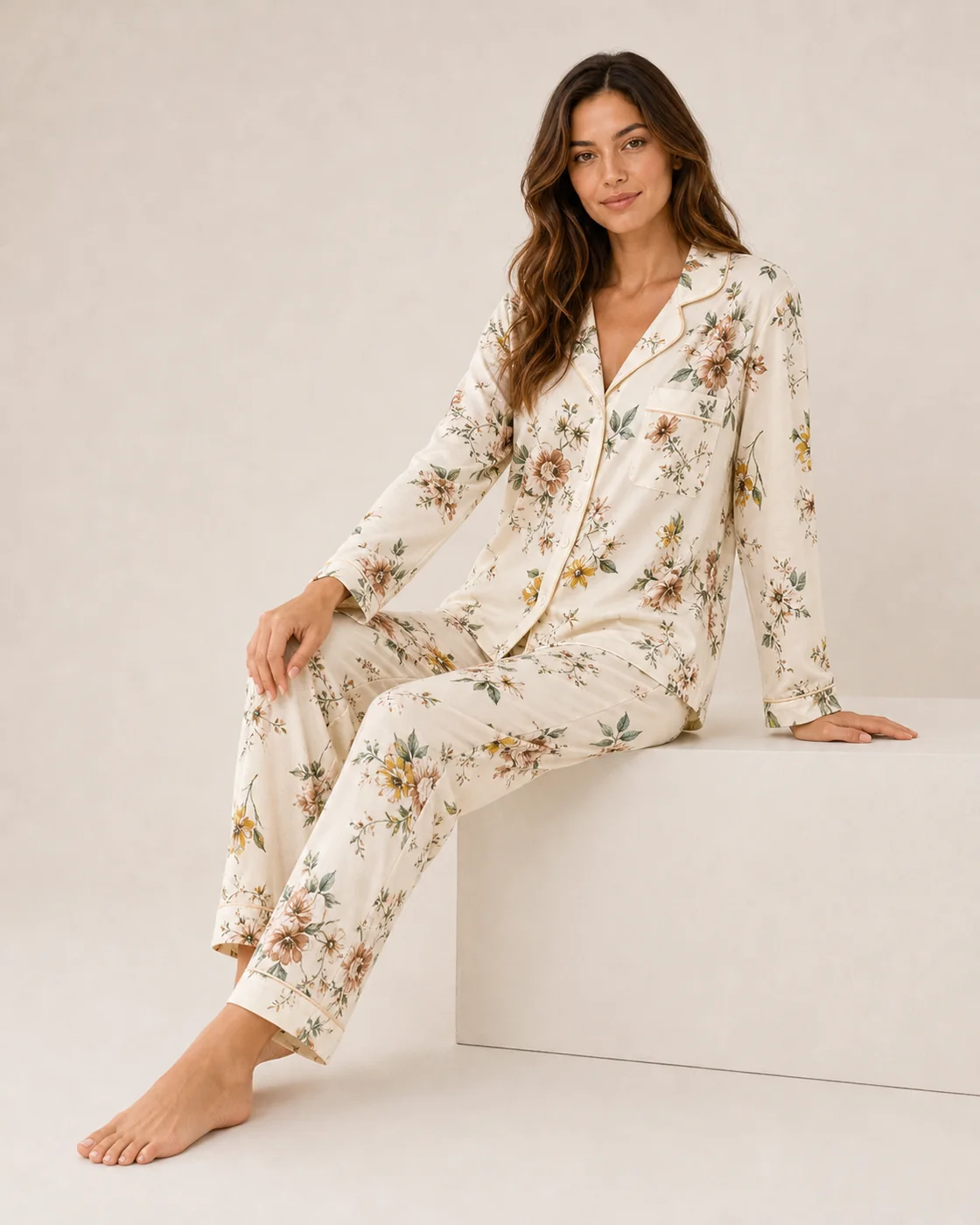 Women's Cotton Rayon Printed Long Sleeve Loungewear Set view 4