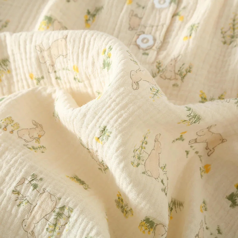 Women's Gauze Cotton Printed Round Neck Pajama Set view 4