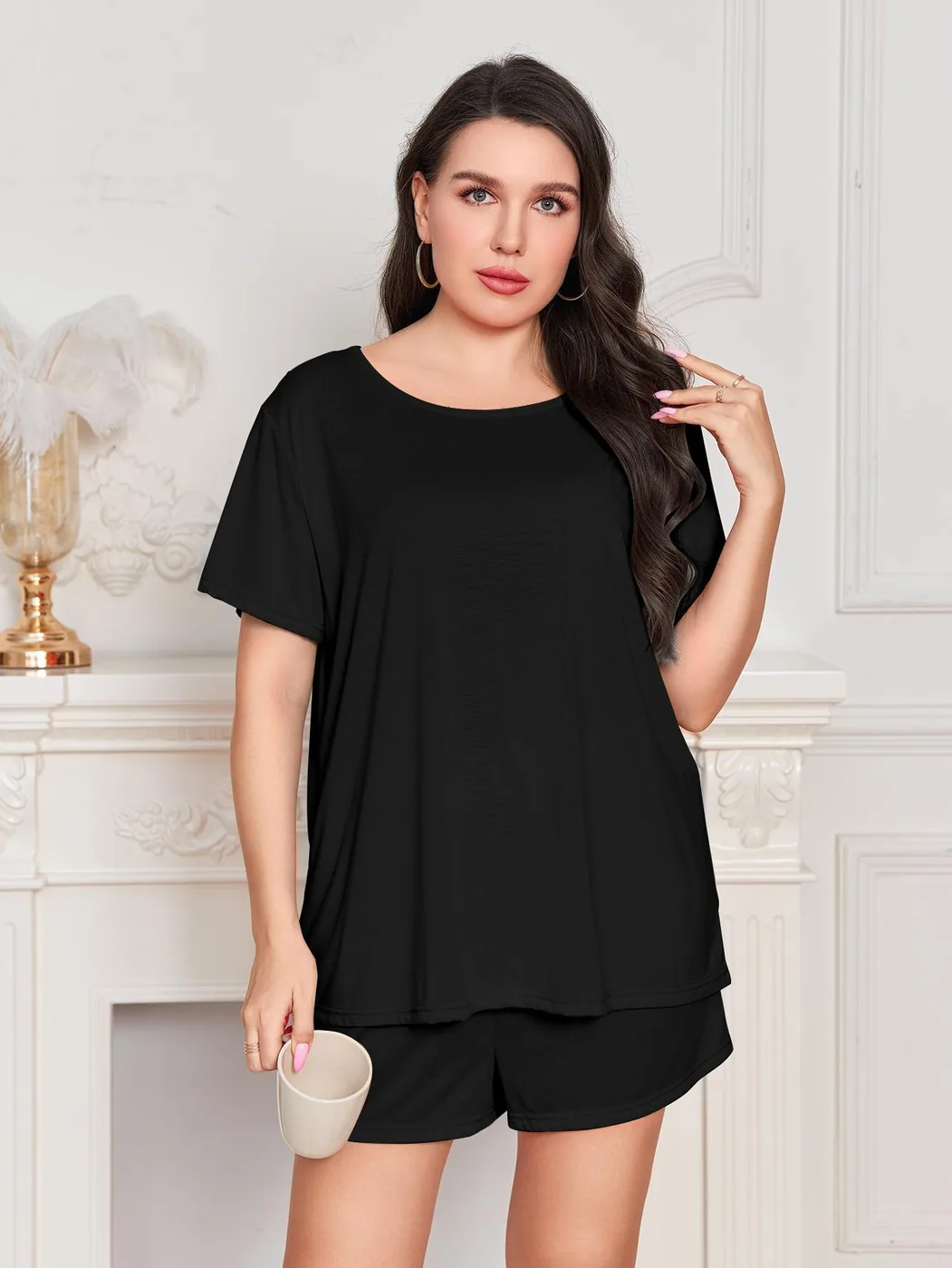 Women's Plus Size Short Sleeve Shorts Pajama Set view 5