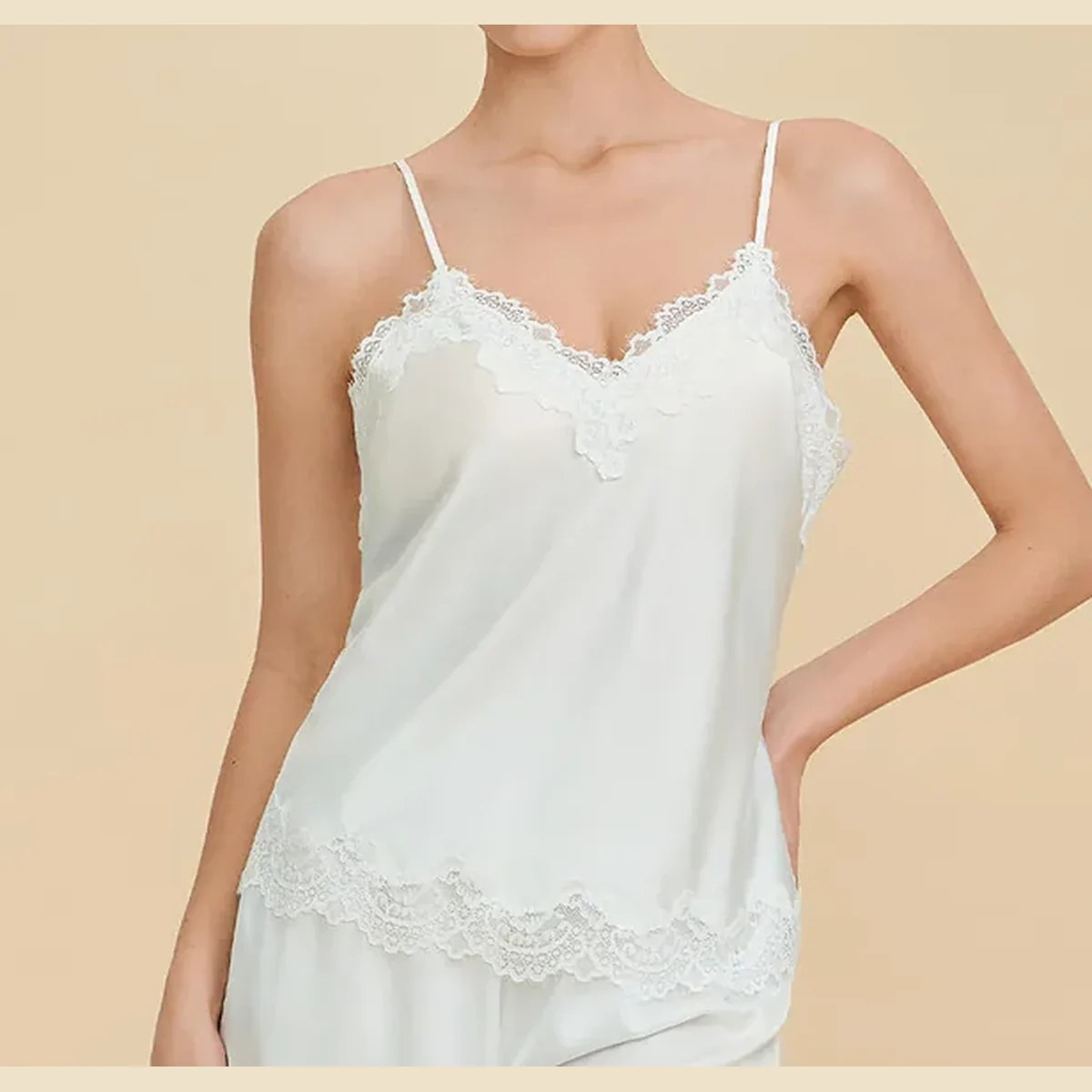 Women's Satin-Style Lace Trim Camisole Pajama Set view 5