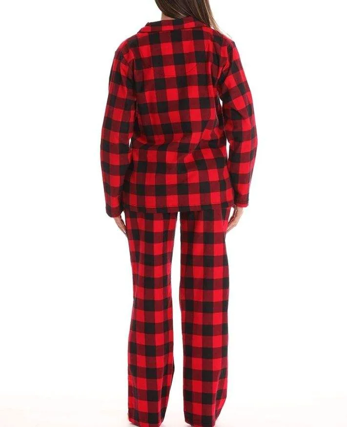Women's Cotton Plaid Long Sleeve Button-Front Pajama Set view 2