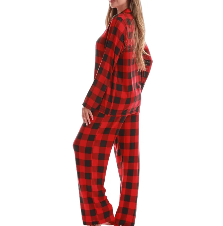 Women's Cotton Plaid Long Sleeve Button-Front Pajama Set view 3