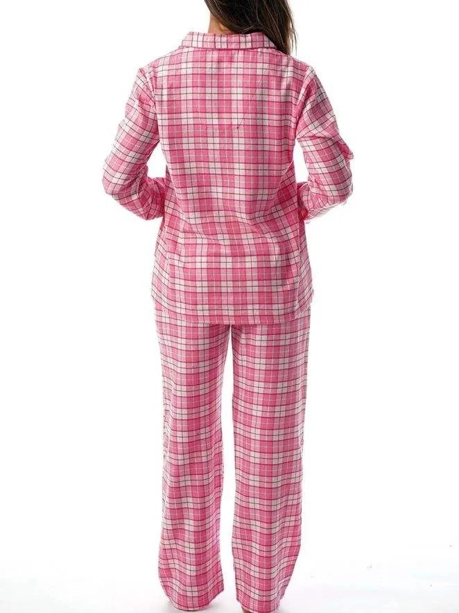 Women's Cotton Plaid Long Sleeve Button-Front Pajama Set view 5