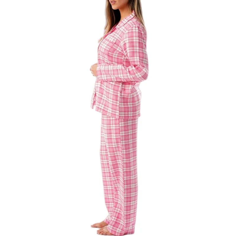 Women's Cotton Plaid Long Sleeve Button-Front Pajama Set view 6