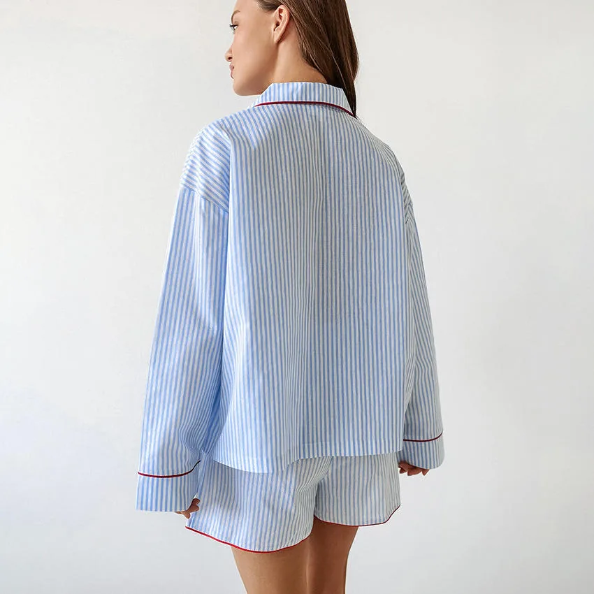 Women's Cotton Striped Long Sleeve Pajama Set view 2
