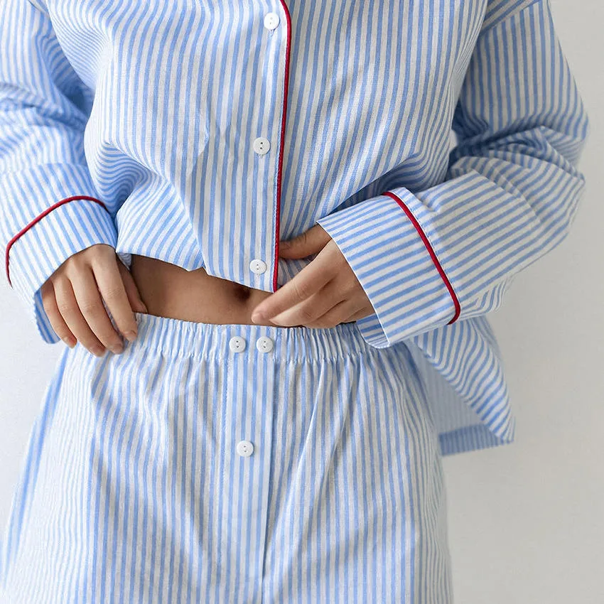 Women's Cotton Striped Long Sleeve Pajama Set view 3