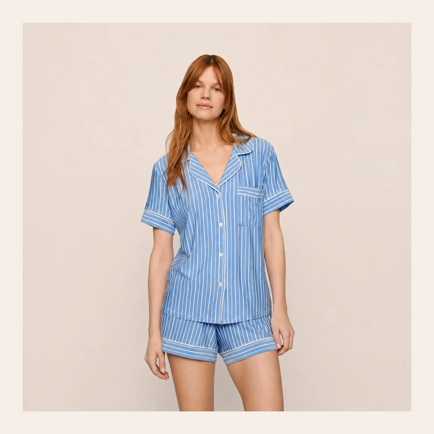Women’s Summer Bamboo Viscose Printed V-Neck Shorts Pajama Set