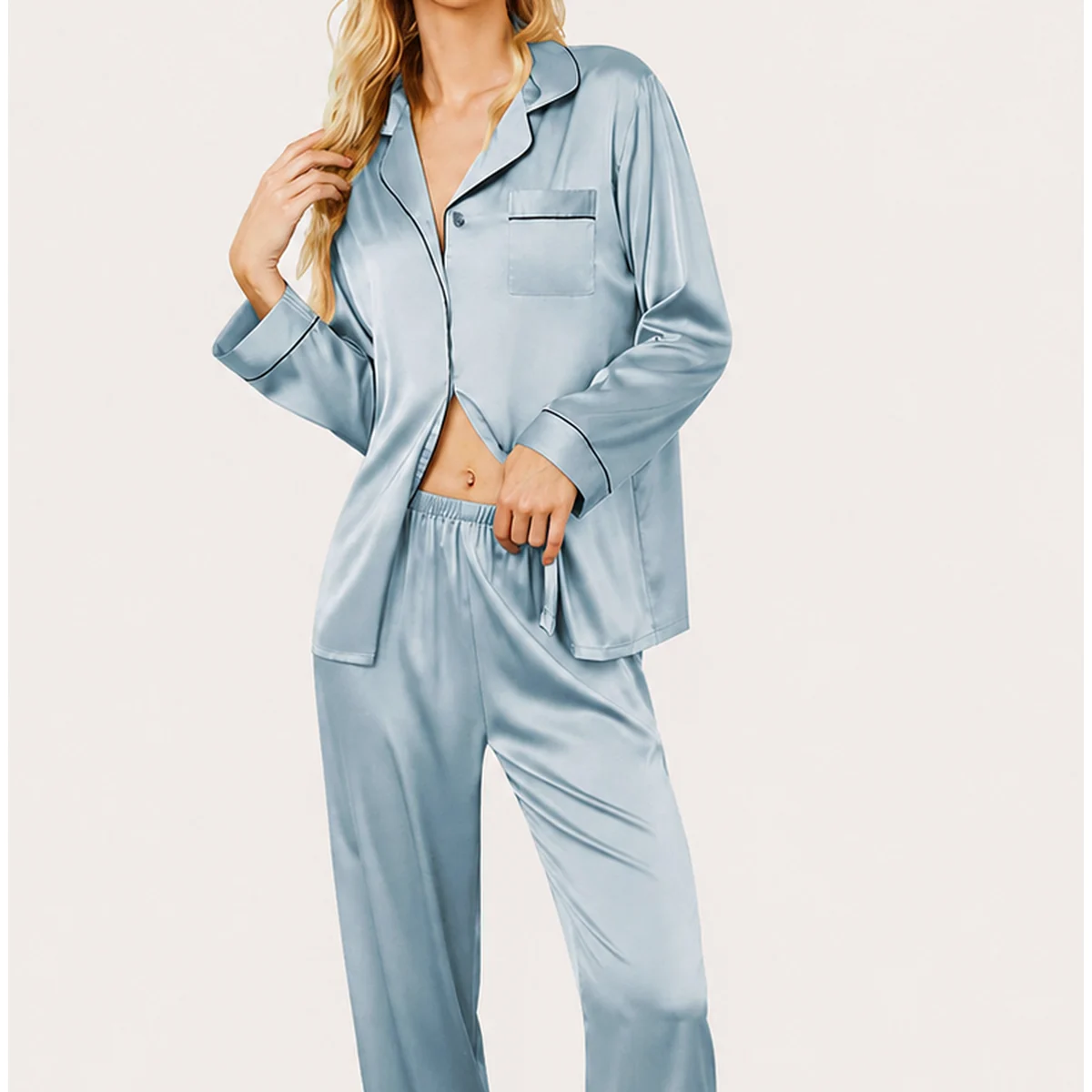 Women’s Premium Satin Long Sleeve Pajama Set view 5