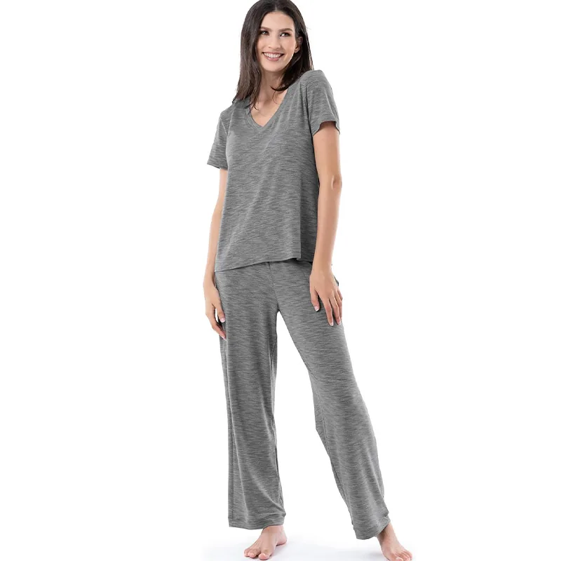 Women's V-Neck Short Sleeve Pajama Top and Pants Set