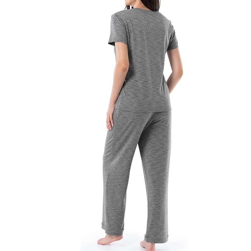 Women's V-Neck Short Sleeve Pajama Top and Pants Set view 2