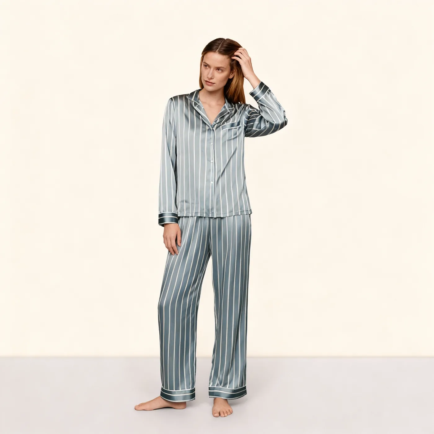 Women's Striped Print Long Sleeve Pajama Set