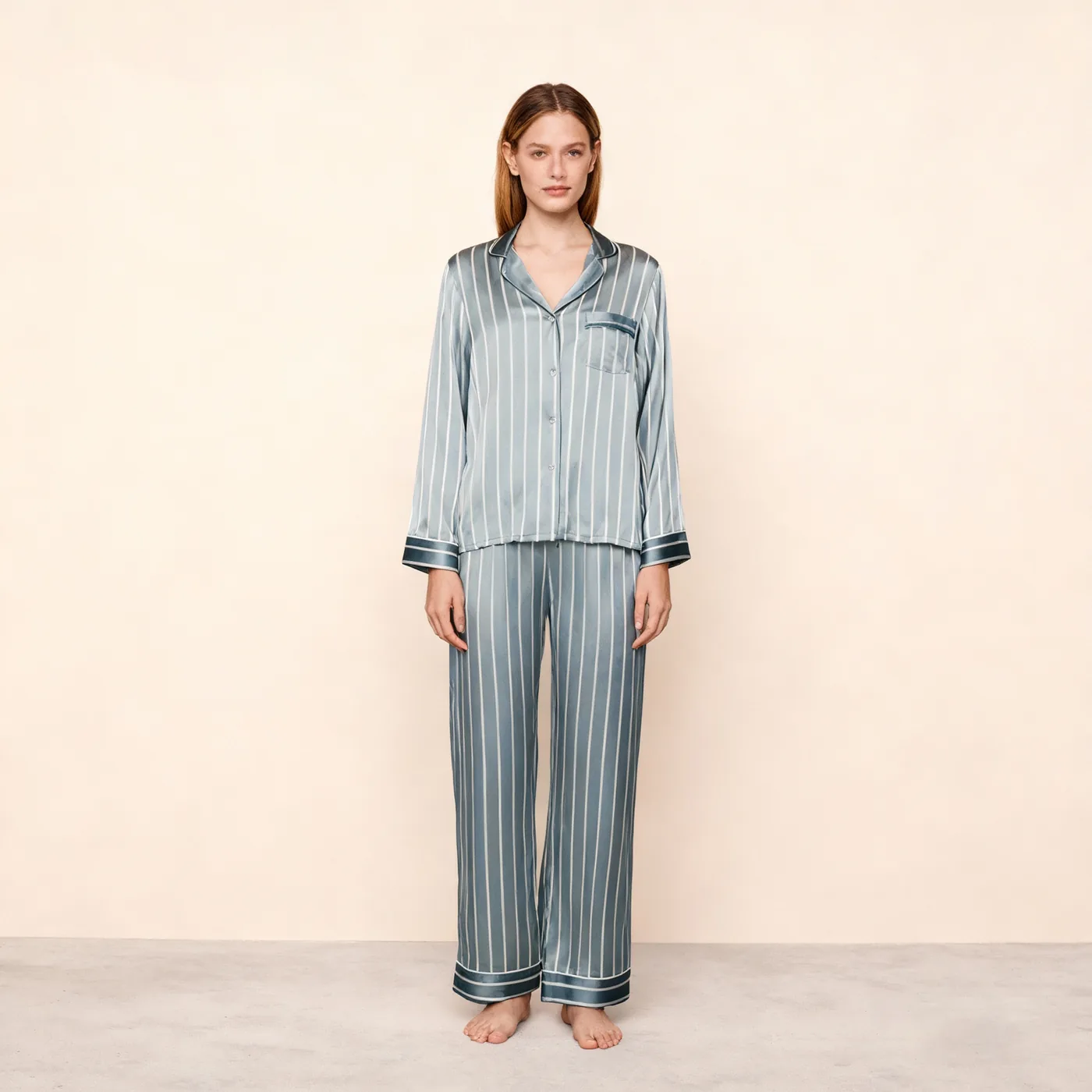 Women's Striped Print Long Sleeve Pajama Set view 4