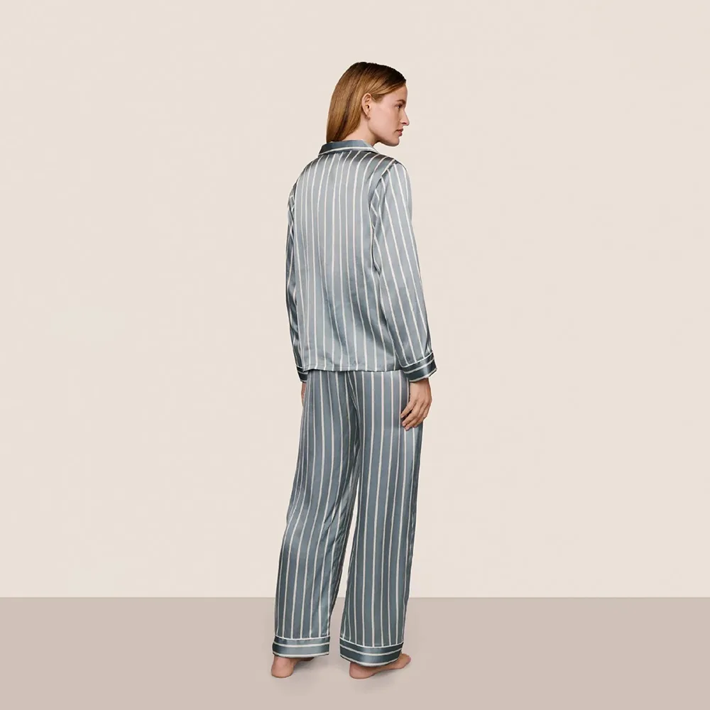 Women's Striped Print Long Sleeve Pajama Set view 5