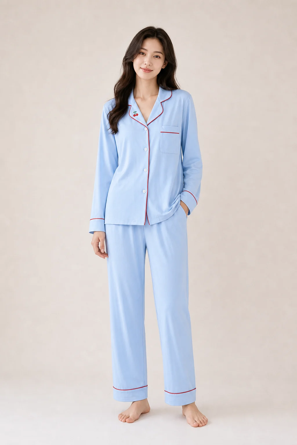 Women's Rayon Embroidered Long Sleeve Pajama Set