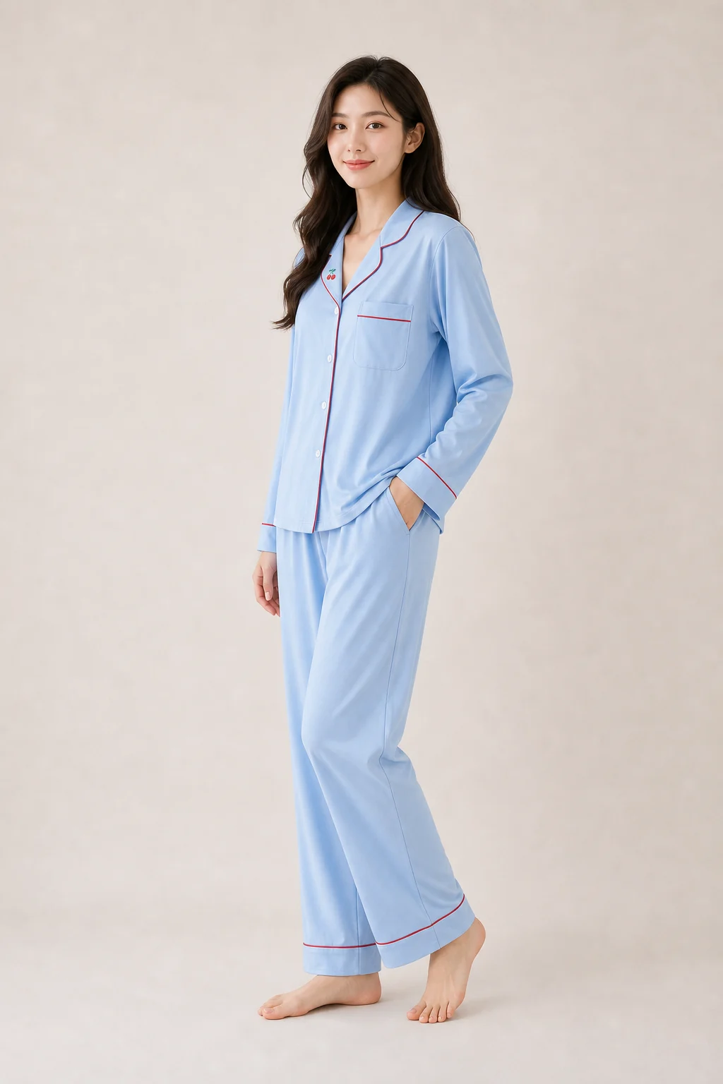 Women's Rayon Embroidered Long Sleeve Pajama Set view 3