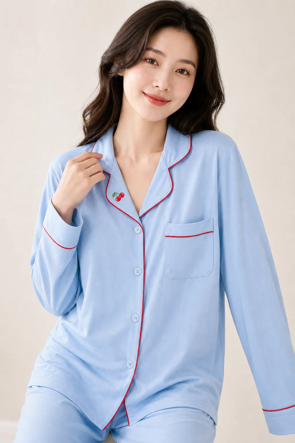 Women's Rayon Embroidered Long Sleeve Pajama Set view 4