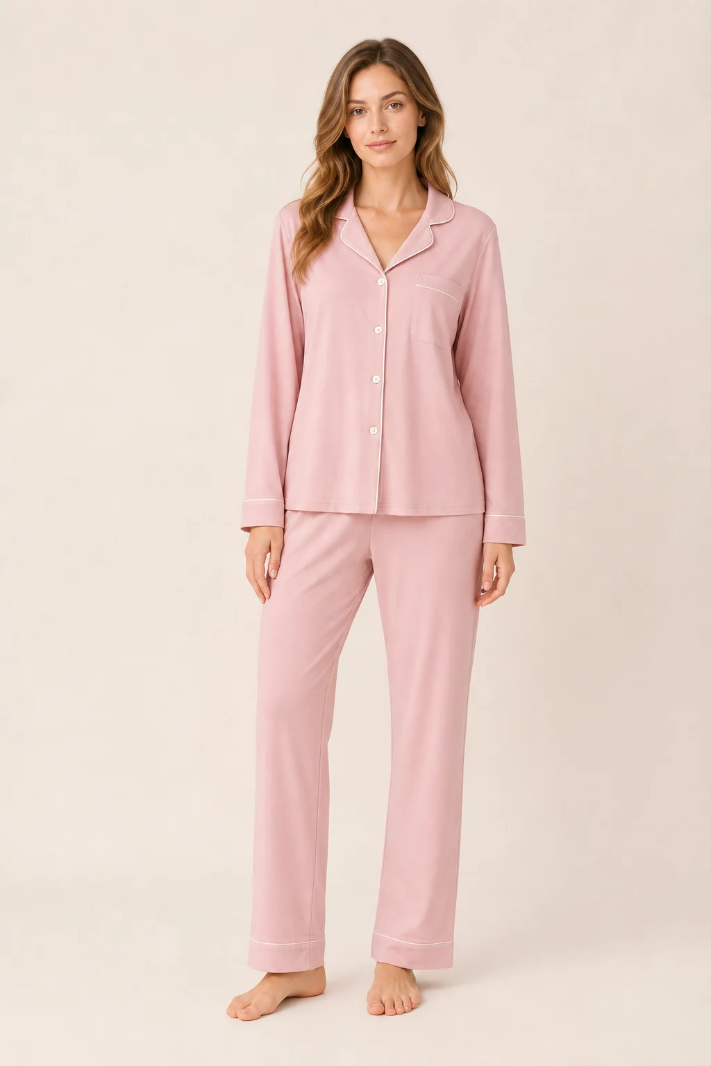 Women's Cotton Long Sleeve Button-Front Pajama Set