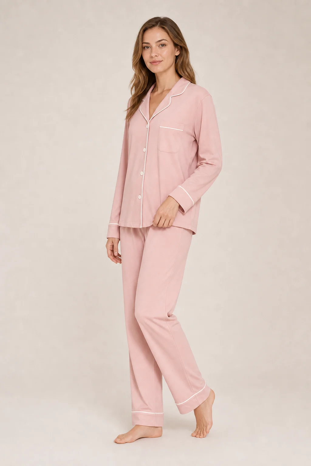 Women's Cotton Long Sleeve Button-Front Pajama Set view 3