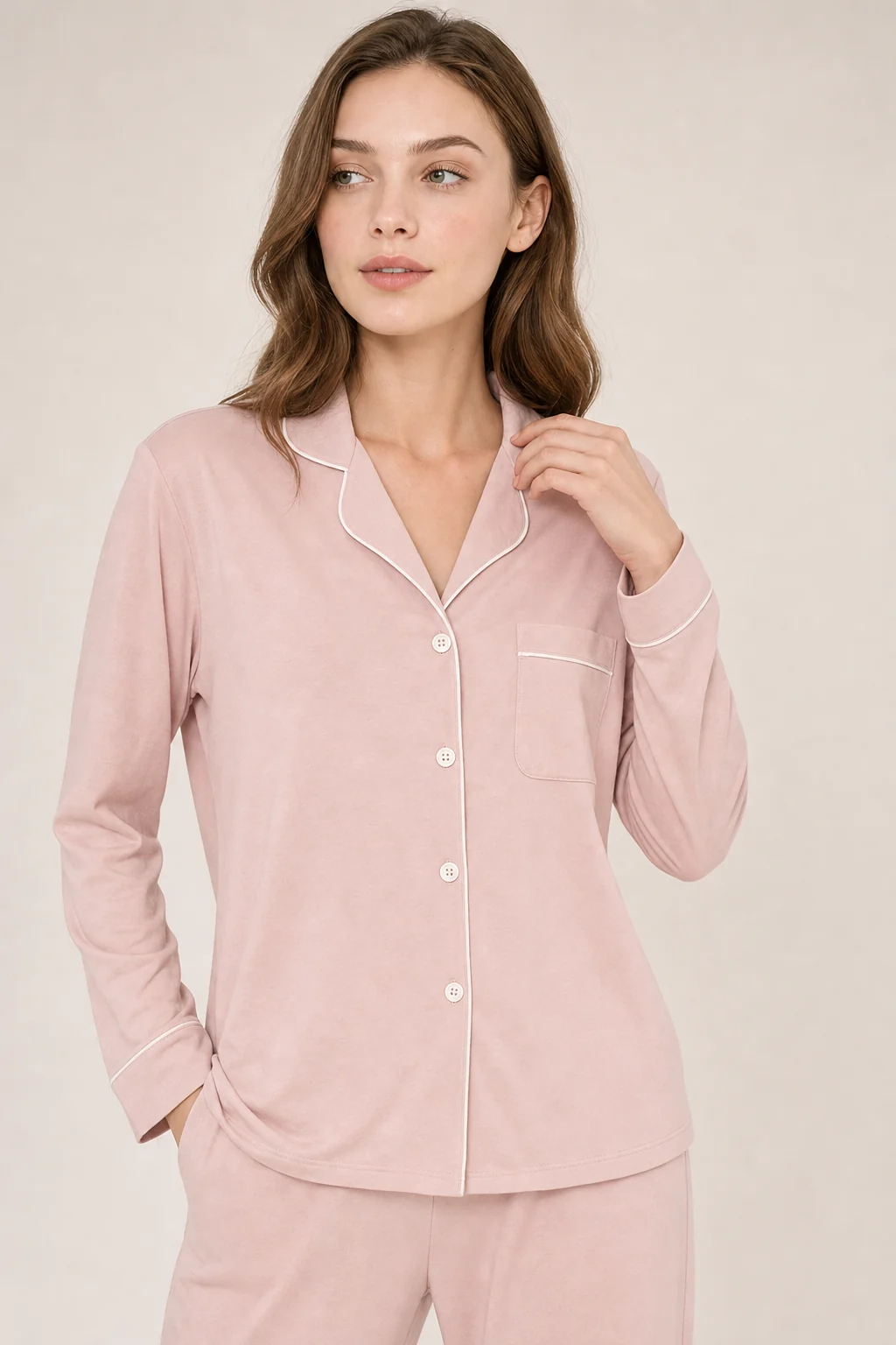 Women's Cotton Long Sleeve Button-Front Pajama Set view 4
