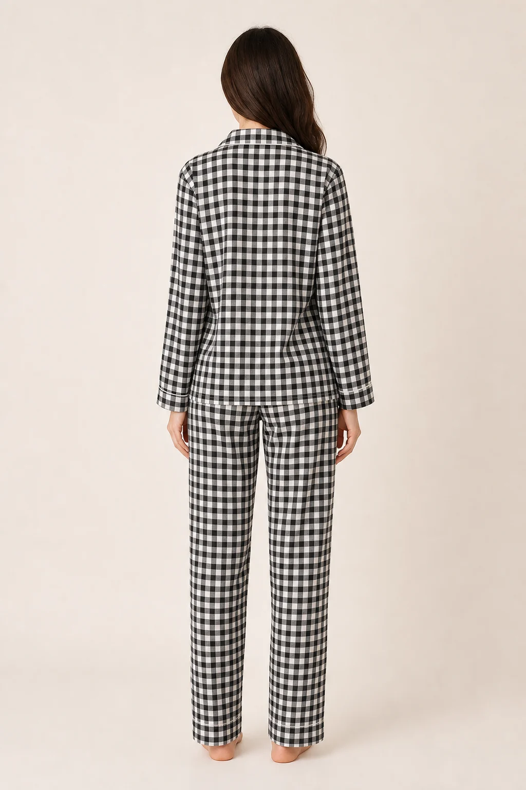 Women's Cotton Plaid Long Sleeve Pajama Set - Black view 2
