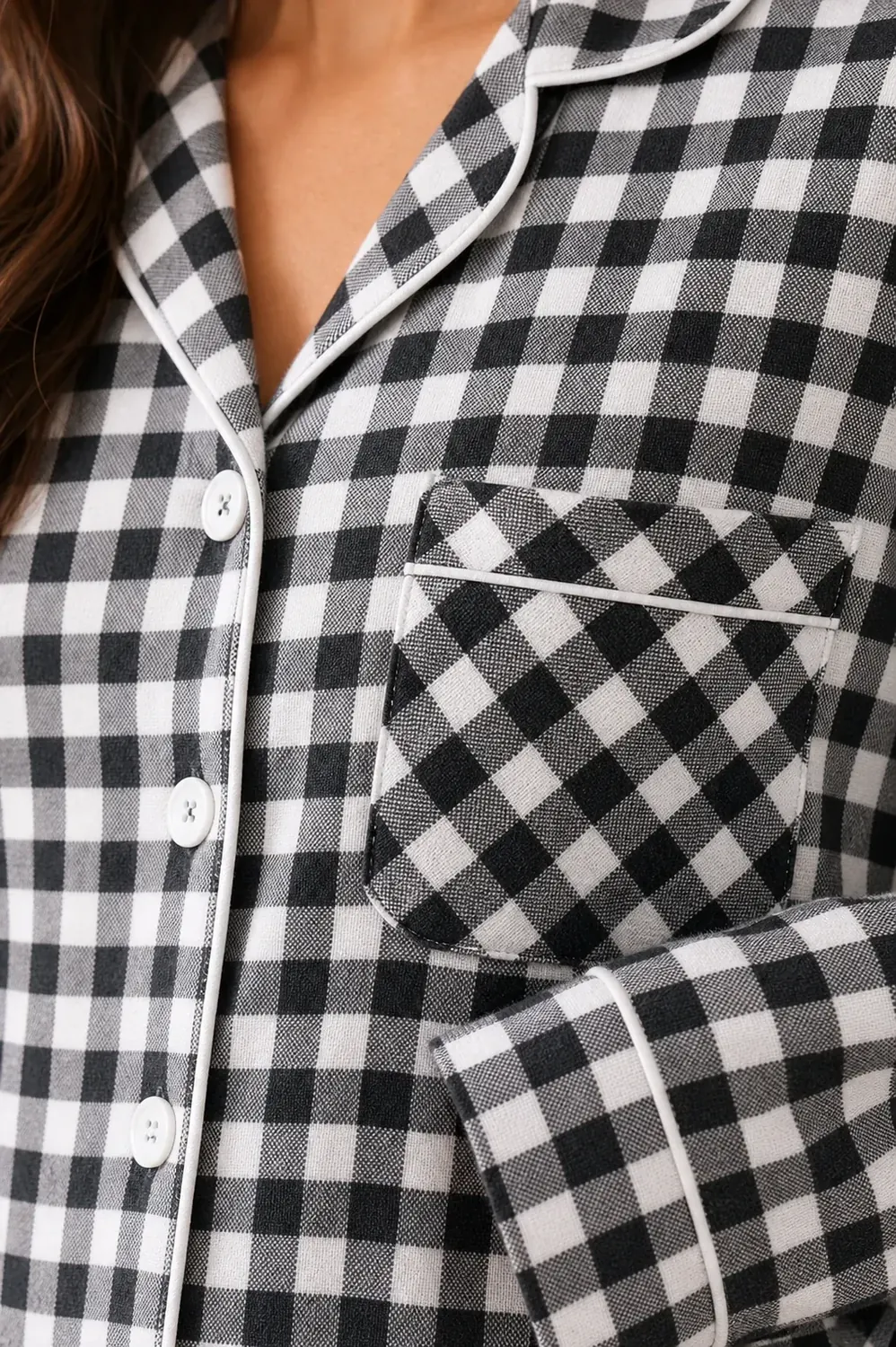 Women's Cotton Plaid Long Sleeve Pajama Set - Black view 5