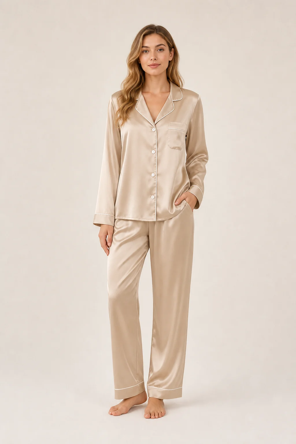 Women's Silk-Touch Long Sleeve Pajama Set