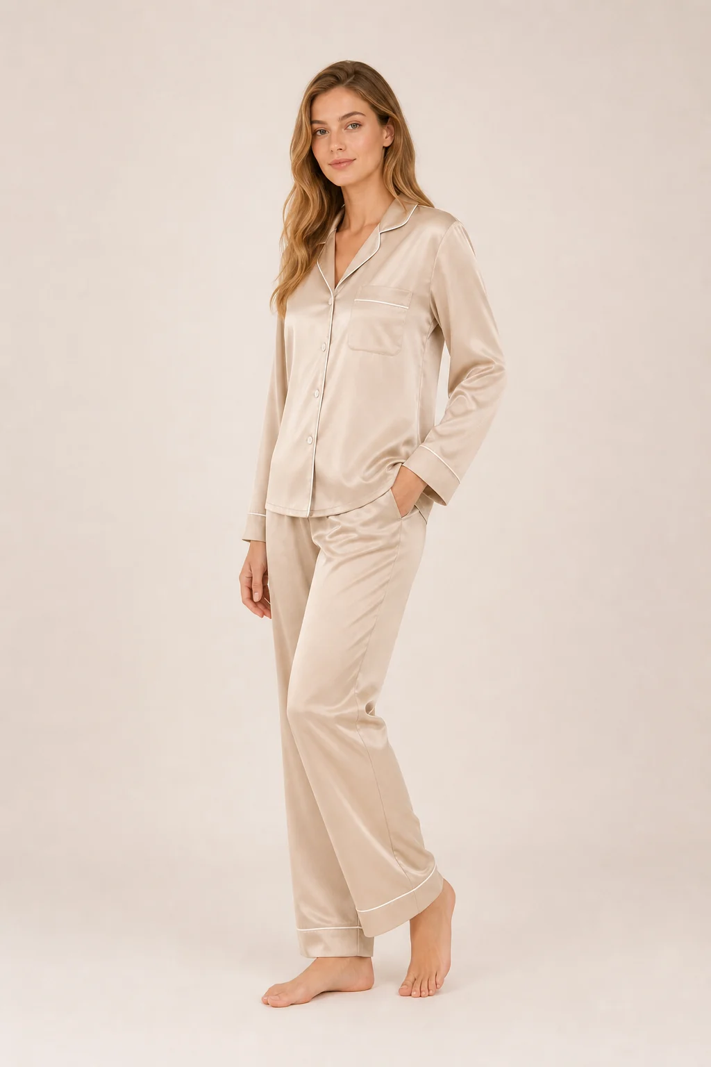 Women's Silk-Touch Long Sleeve Pajama Set view 3
