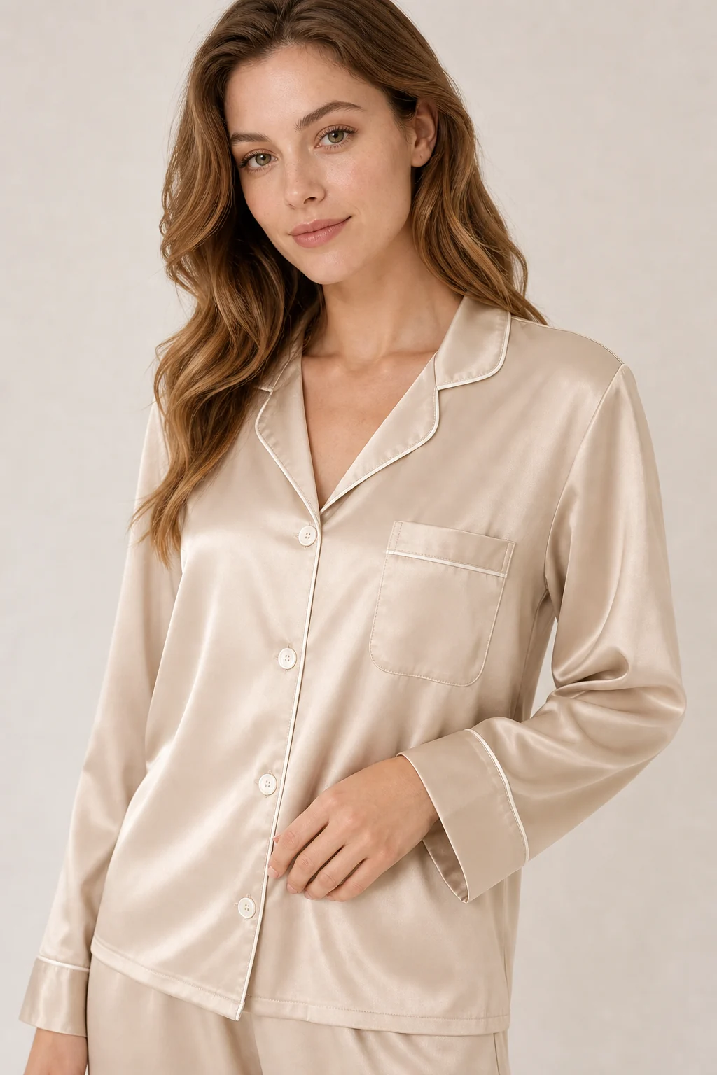 Women's Silk-Touch Long Sleeve Pajama Set view 4