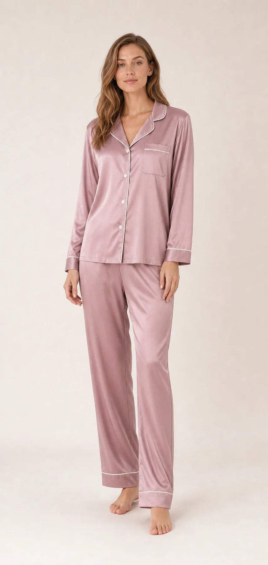 Women's Satin-Style Long Sleeve Pajama Set