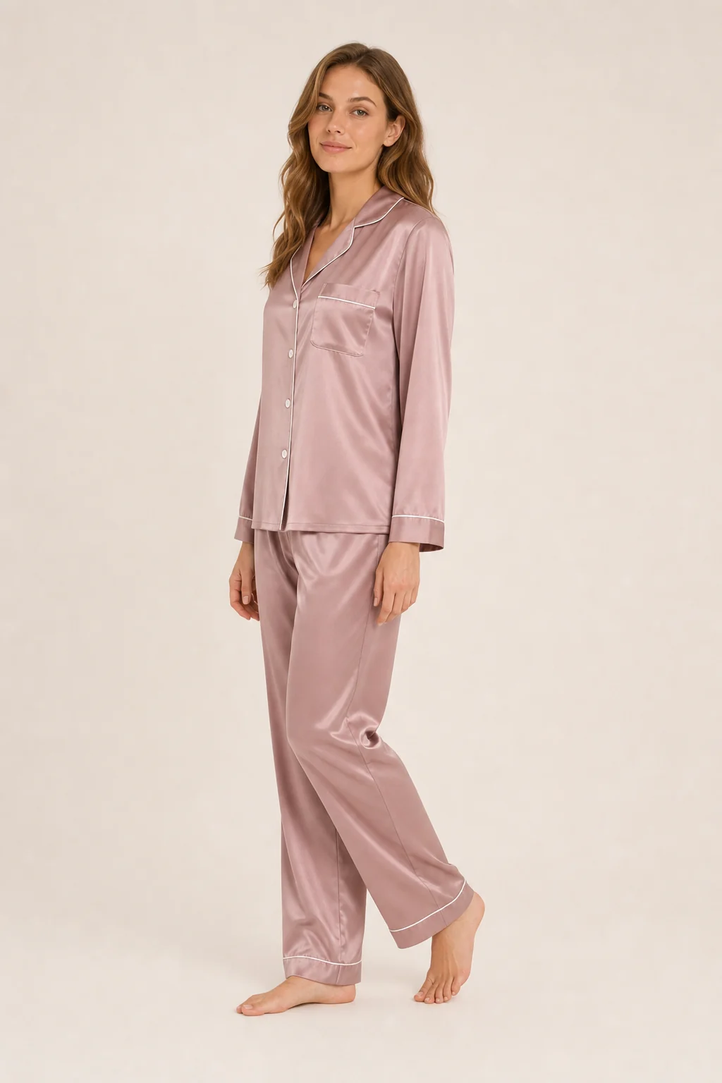 Women's Satin-Style Long Sleeve Pajama Set view 3