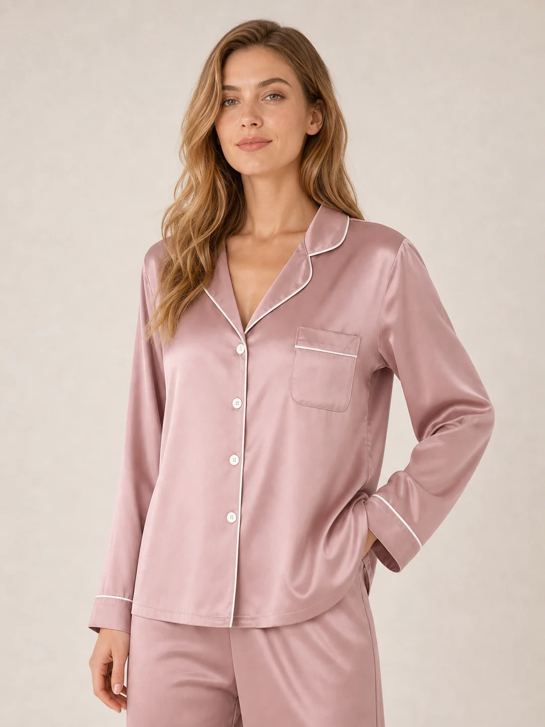 Women's Satin-Style Long Sleeve Pajama Set view 4