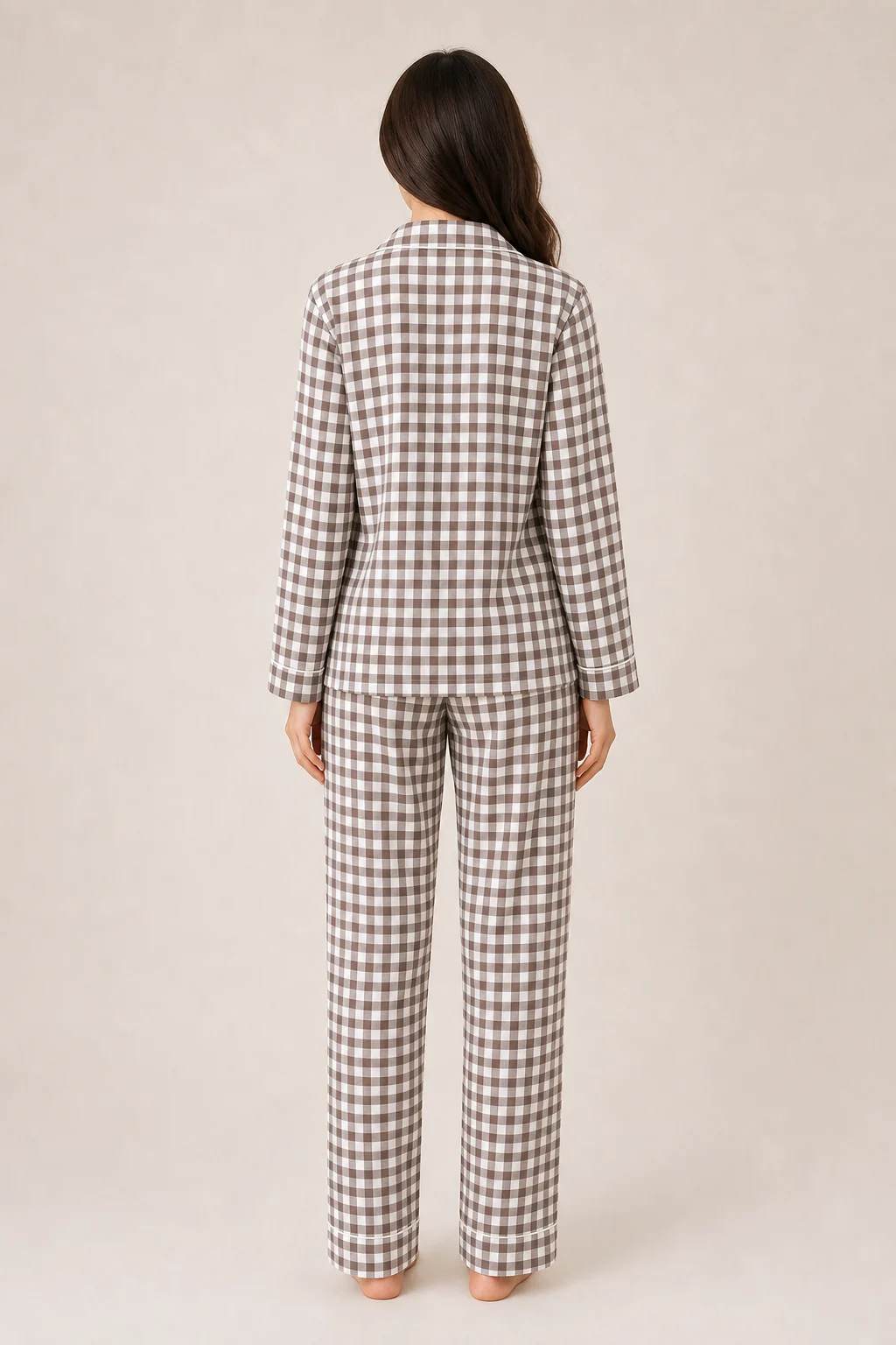 Women's Cotton Plaid Long Sleeve Pajama Set - Brown view 2
