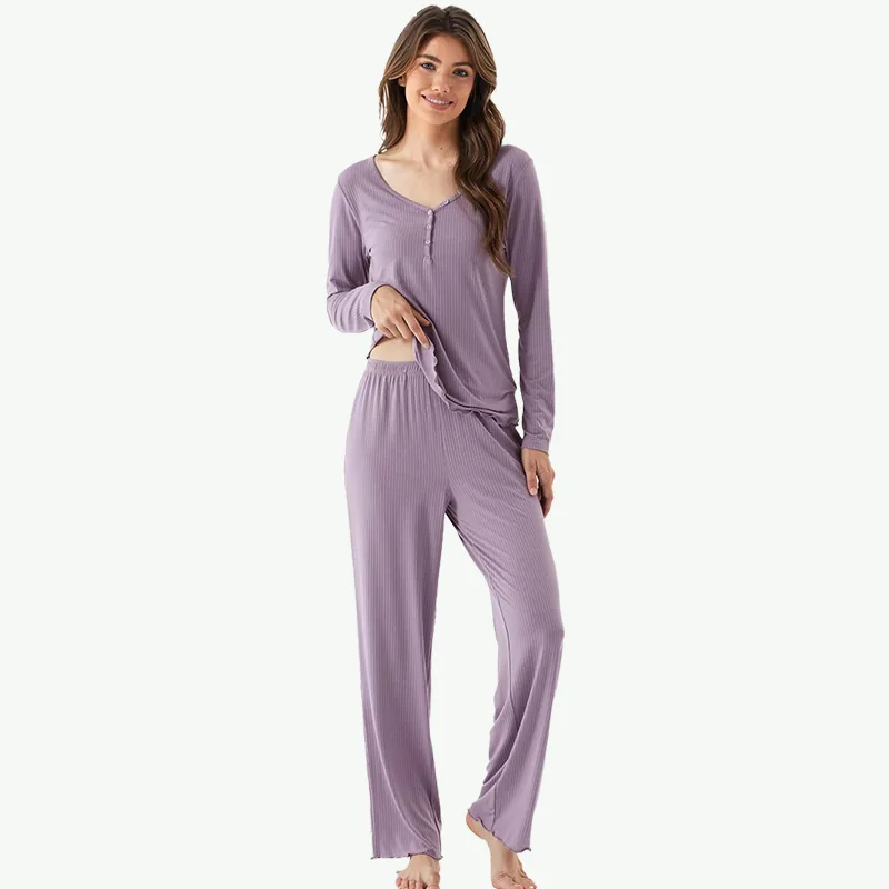 Women's Bamboo Viscose Button-Front Long Pajama Set