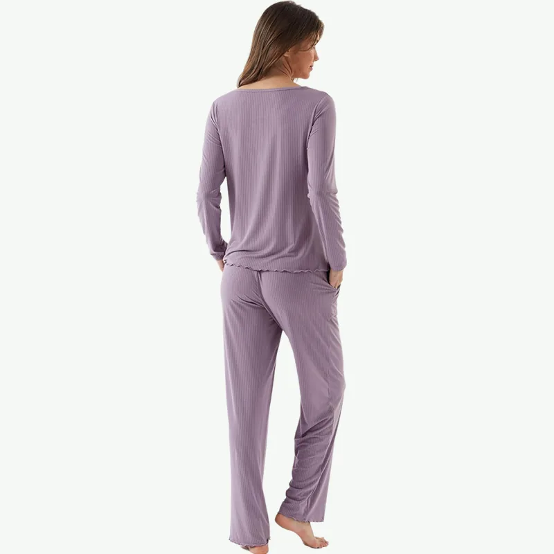 Women's Bamboo Viscose Button-Front Long Pajama Set view 2