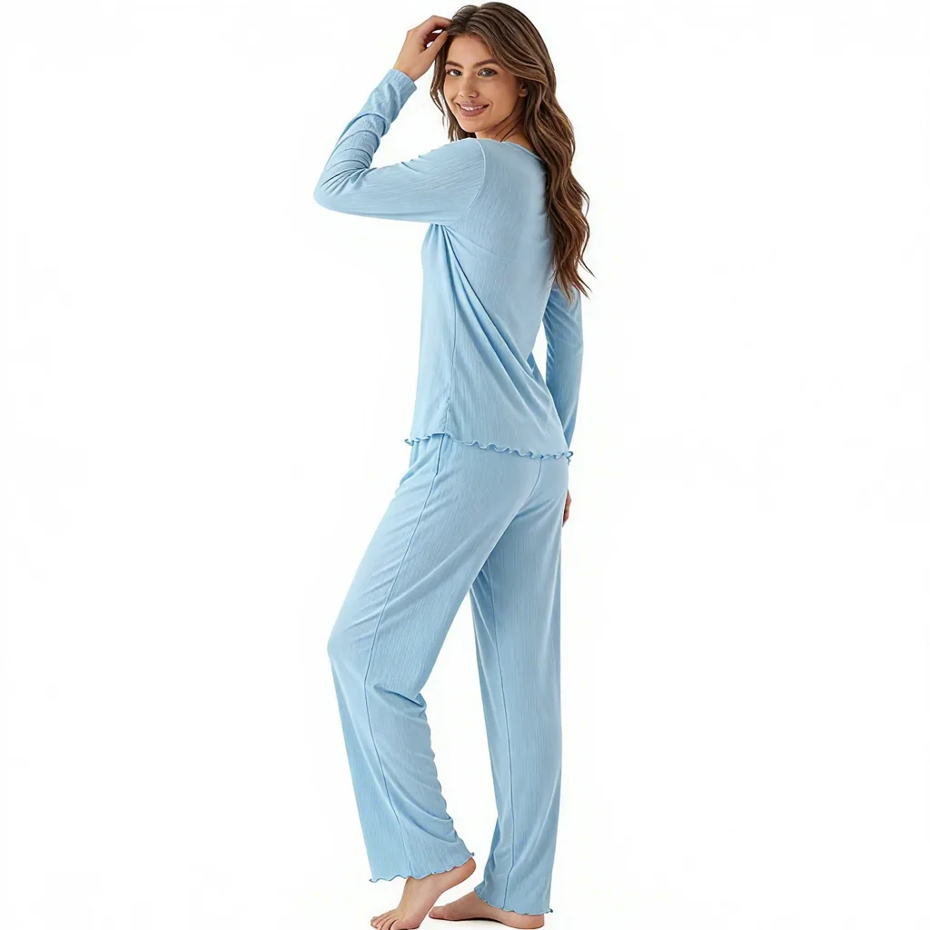 Women's Bamboo Viscose Button-Front Long Pajama Set view 3