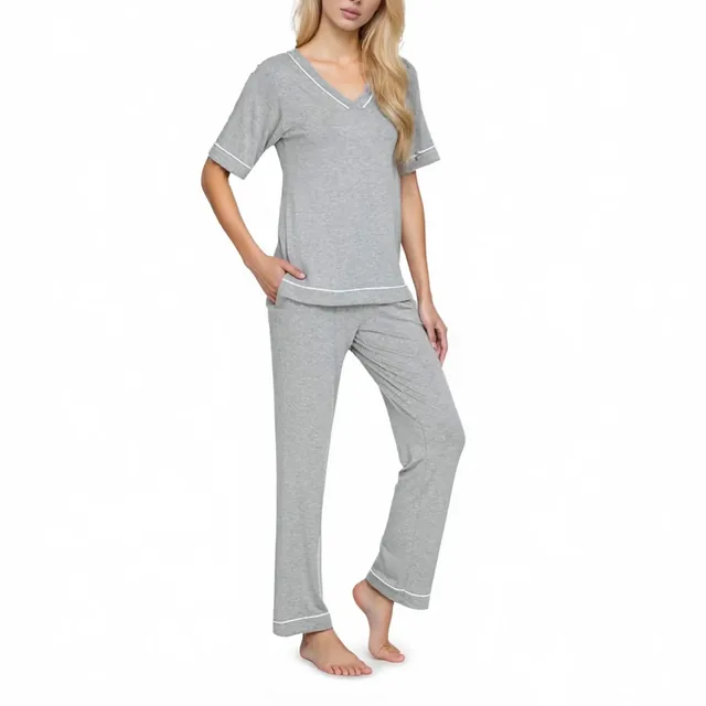 Women's Satin-Style V-Neck Short Sleeve Loungewear Set
