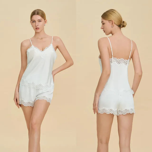 Women's Satin-Style Lace Trim Camisole Pajama Set